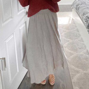 100% Linen Maxi Skirt in Gray Color, size M